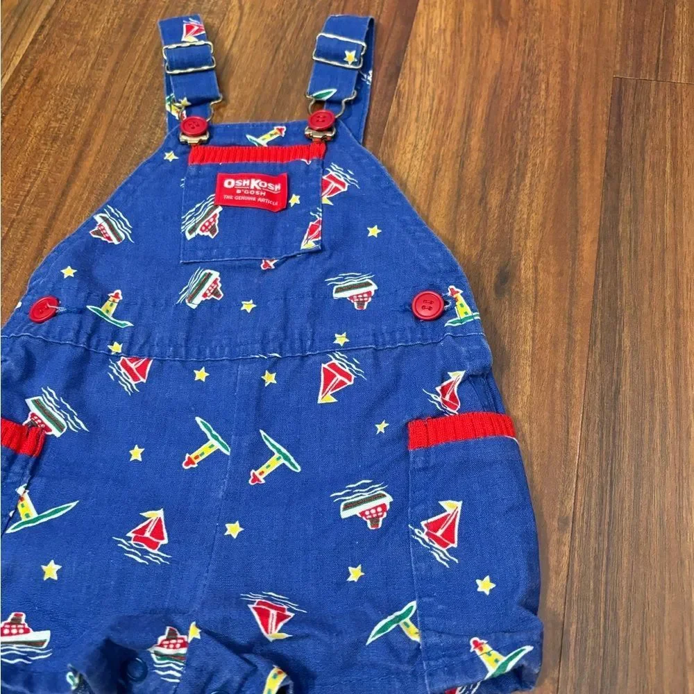 Osh Kosh B’Gosh vintage blue nautical boat lighthouse overall shorts